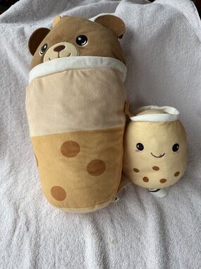 Brown & Cream Bubble Tea Bear Plush with Mini Boba Buddy -